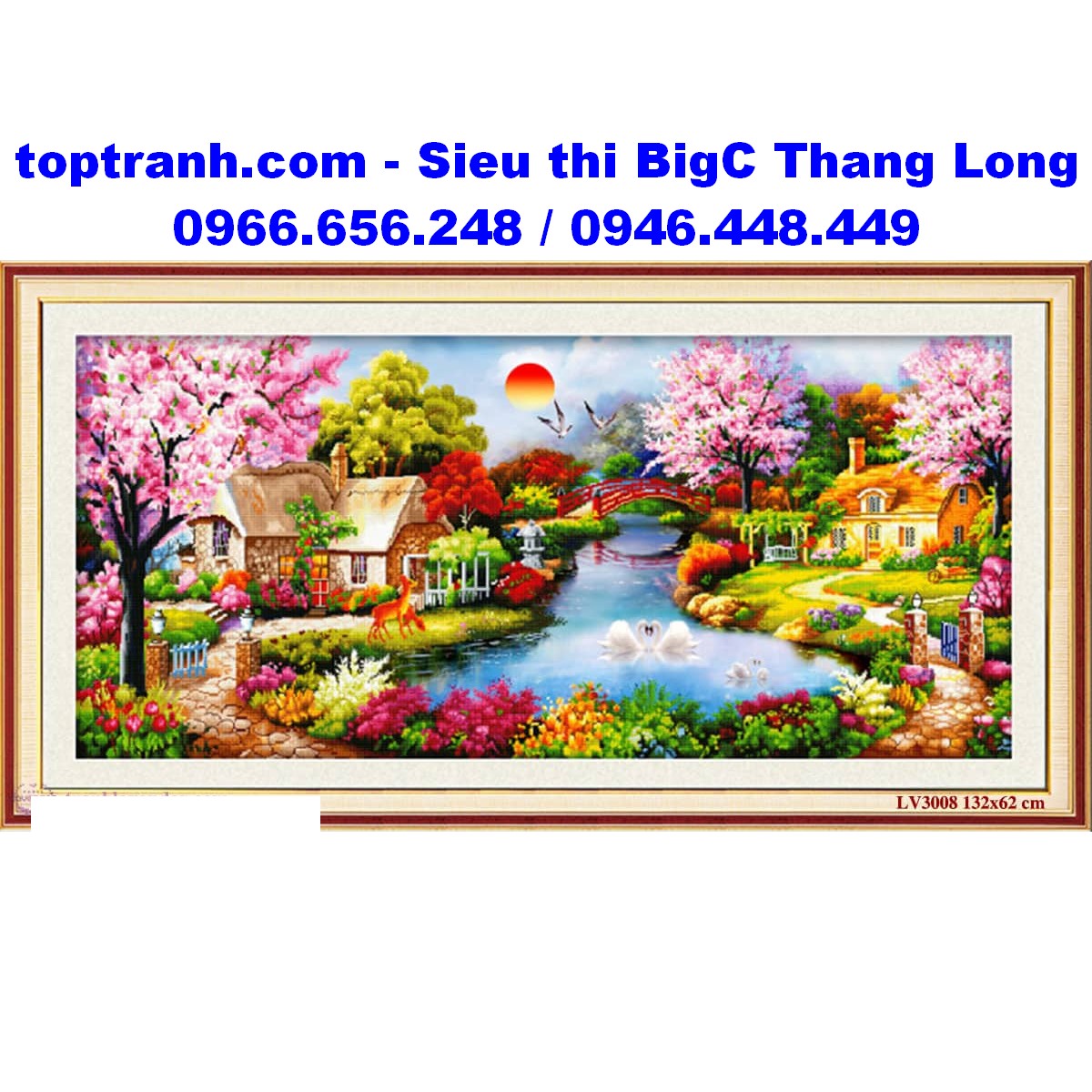 Tranh thêu chữ thập ngôi nhà cỡ nhỏ mùa xuân ấm áp LV3008 chưa thêu