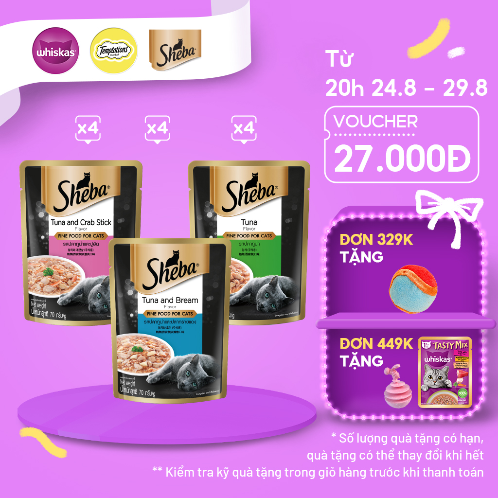 SHEBA Pate cho mèo sành ăn - Thức ăn cho mèo trưởng thành dạng sốt, 70g, 12 gói
