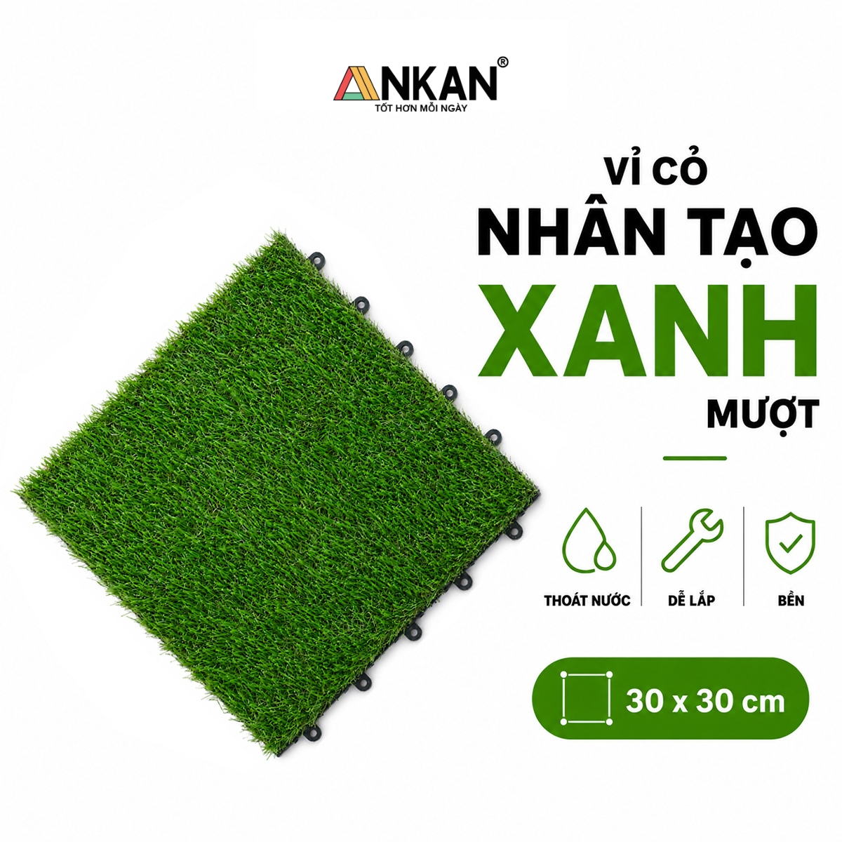 Vỉ Cỏ Nhân Tạo Trang Trí Ban Công - Thương Hiệu ANKAN - Cỏ Nhân Tạo Vỉ Nhựa - Kết Hợp Gỗ Lót Sàn Ban Công - Hàng Chính Hãng