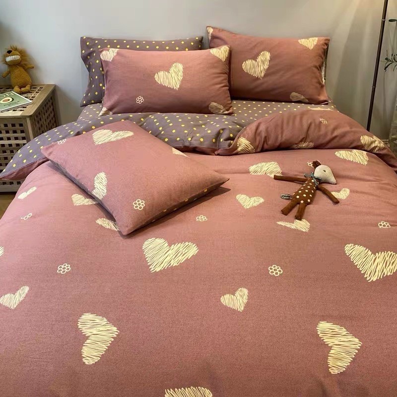 Bộ chăn ga gối Cotton Poly 4 MÓN mẫu hình tim nhiều mẫu nhiều kích thước