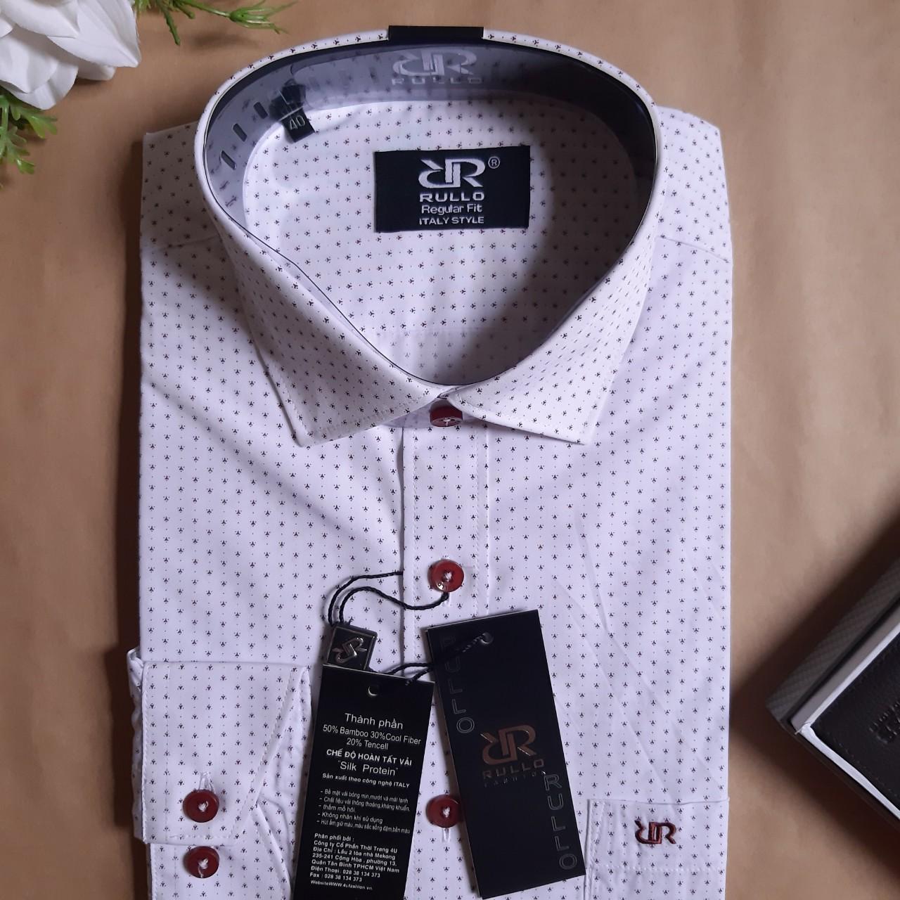 ÁO SƠ MI DÀI TAY RULLOS, CHẤT LIỆU SỢI TRE, THỜI TRANG ITALY, NGUYÊN LIỆU NHẬP KHẨU THÁI LAN, DÁNG ÔM VỪA, VẠT BẦU, CHỈ GIẢM GIÁ THEO GIÁ NIÊM YẾT