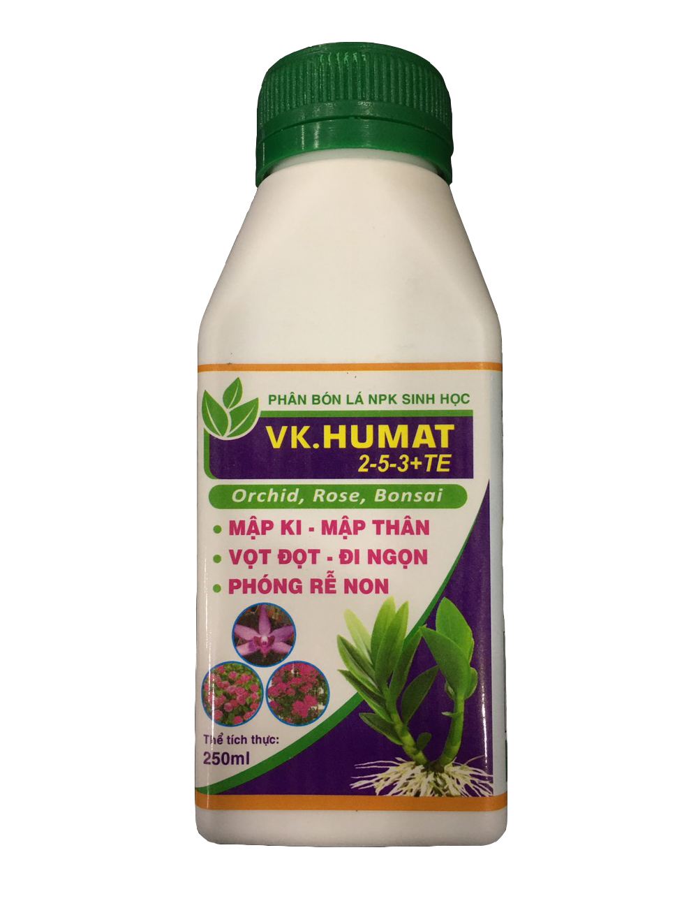 Phân bón sinh học VK. HUMAT chuyên hoa Lan - hoa Hồng và hoa cảnh giúp Mập thân - Dày lá - Bung đọt Chai 250ml | Phởms Market