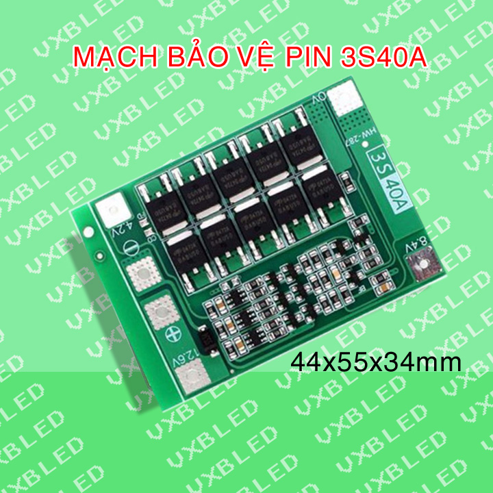 Mạch 3S 12.6V - 40A, sạc cân bằng và bảo vệ pin Li-ion 3.7V.