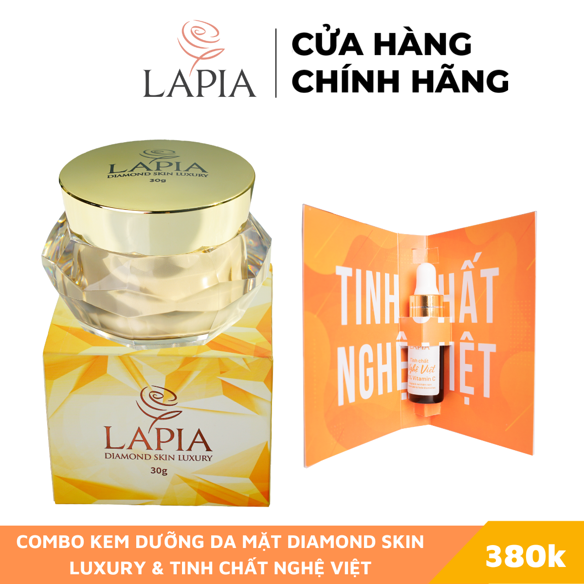 Combo Kem Dưỡng Da Mặt Lapia Diamond Skin Luxury Hỗ Trợ Cải Thiện Tình Trạng Nám Da Hiệu Quả Giúp Đều Màu Da Dưỡng Trắng Ngừa Lão Hóa 30g & Tinh Chất Nghệ Việt 7ml