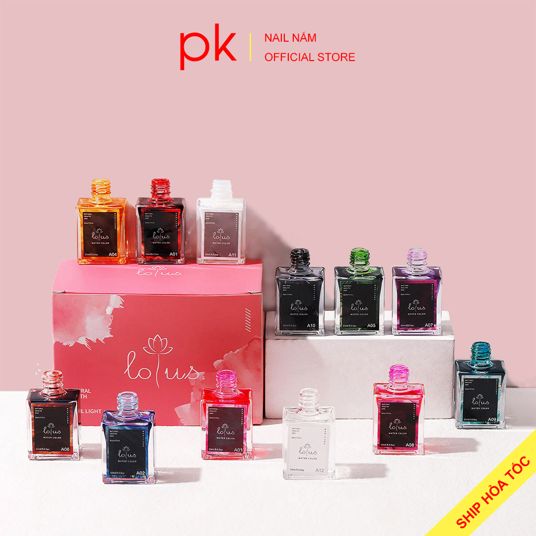 Set cồn loang, gel tạo loang Lotus 12 màu cao cấp