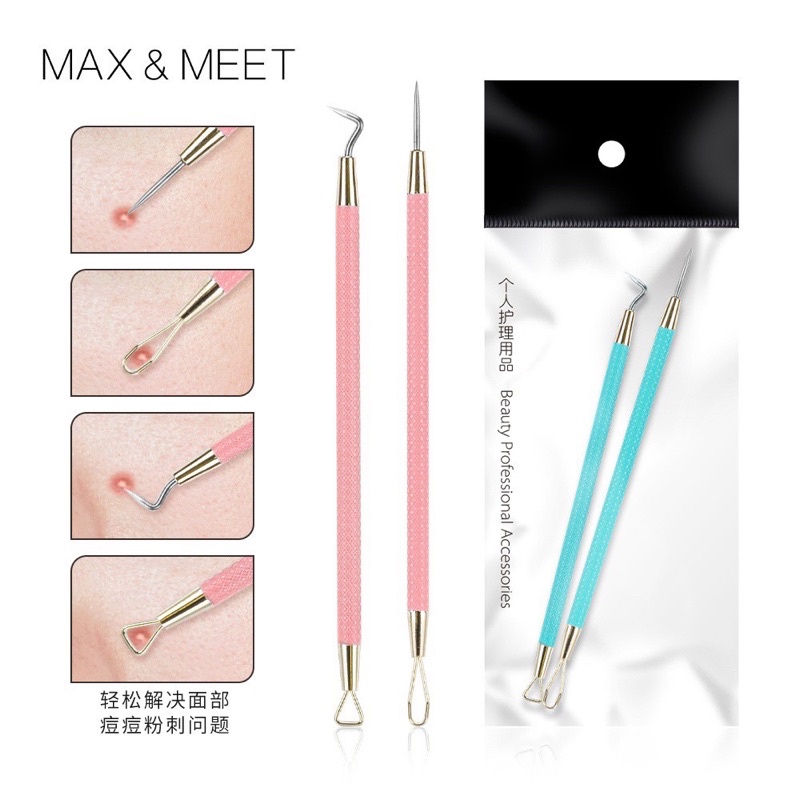 Cao cấp - set 2 cây / que nặn mụn / lấy mụn thép không rỉ tay cầm chống trơn trượt