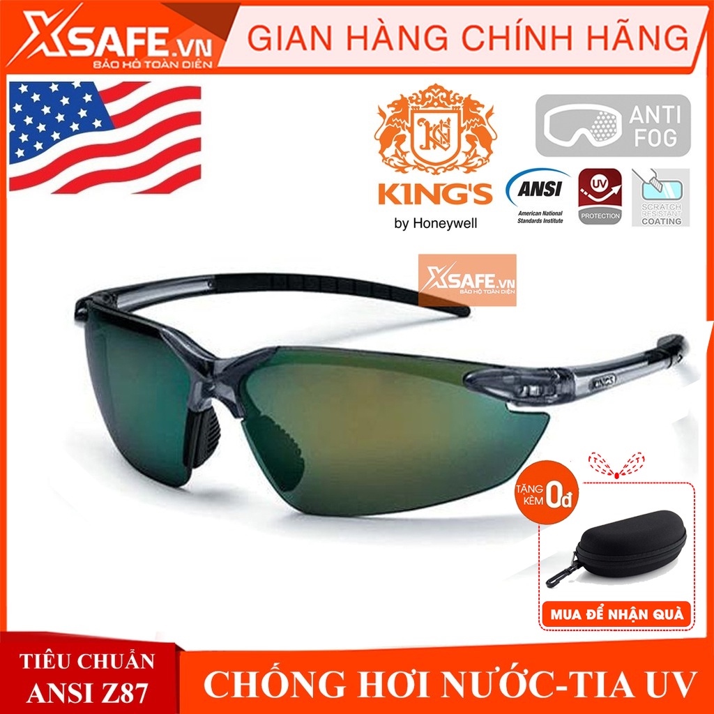 XA7AkMUs Kính bảo hộ Kings KY715 Kính chống tia UV chống bụi chống xước dùng trong lao động đi xe máy tròng đen tráng gương
