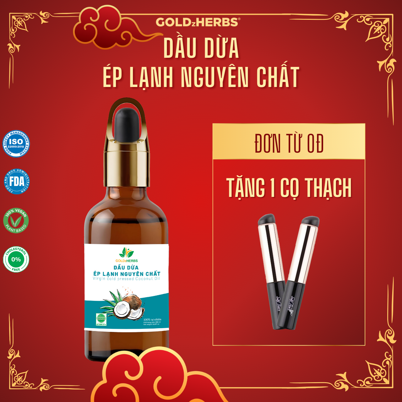 [Hàng cty] Dầu dừa ép lạnh nguyên chất GoldzHerbs - Chai 30ml