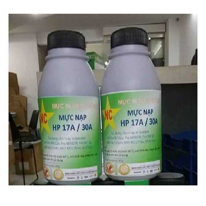 2 hủ mực nạp 17a, 30a in đậm, cho hp m102, m102a, m102w, m130a, m130fn, m130, mfp m227fdn, m227sdn, m203dw, m203dn. là chai, bình mực bơm, đổ hộp mực máy in 40gr
