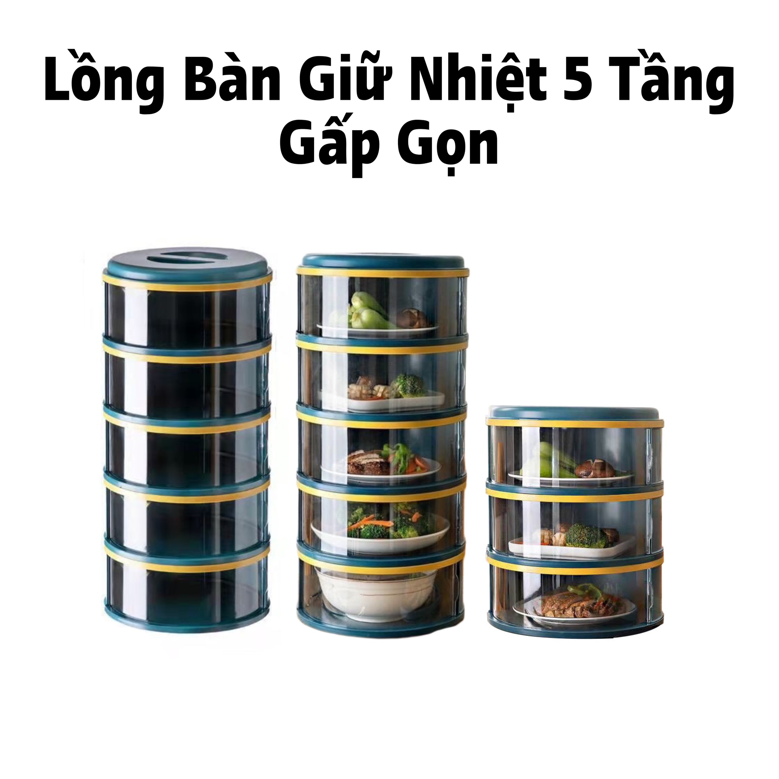 Lồng bàn 5 tầng gấp gọn - lồng bàn giữ nhiệt 5 tầng - lồng bàn 5 tầng gấp gọn đa năng - hộp đựng đồ ăn giữ nhiệt an toàn - chống bụi chống côn trùng - siêu tiện dụng