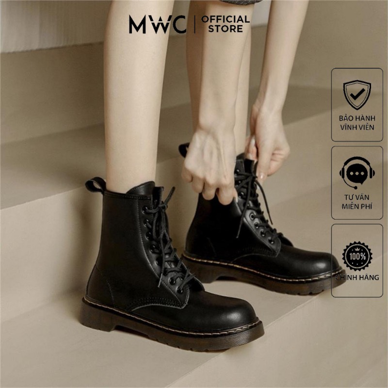 Giày Boot Nữ MWC 9120 Giày Boot Nữ Da Cổ Cao Kiểu Dáng Buộc Dây Thanh Lịch