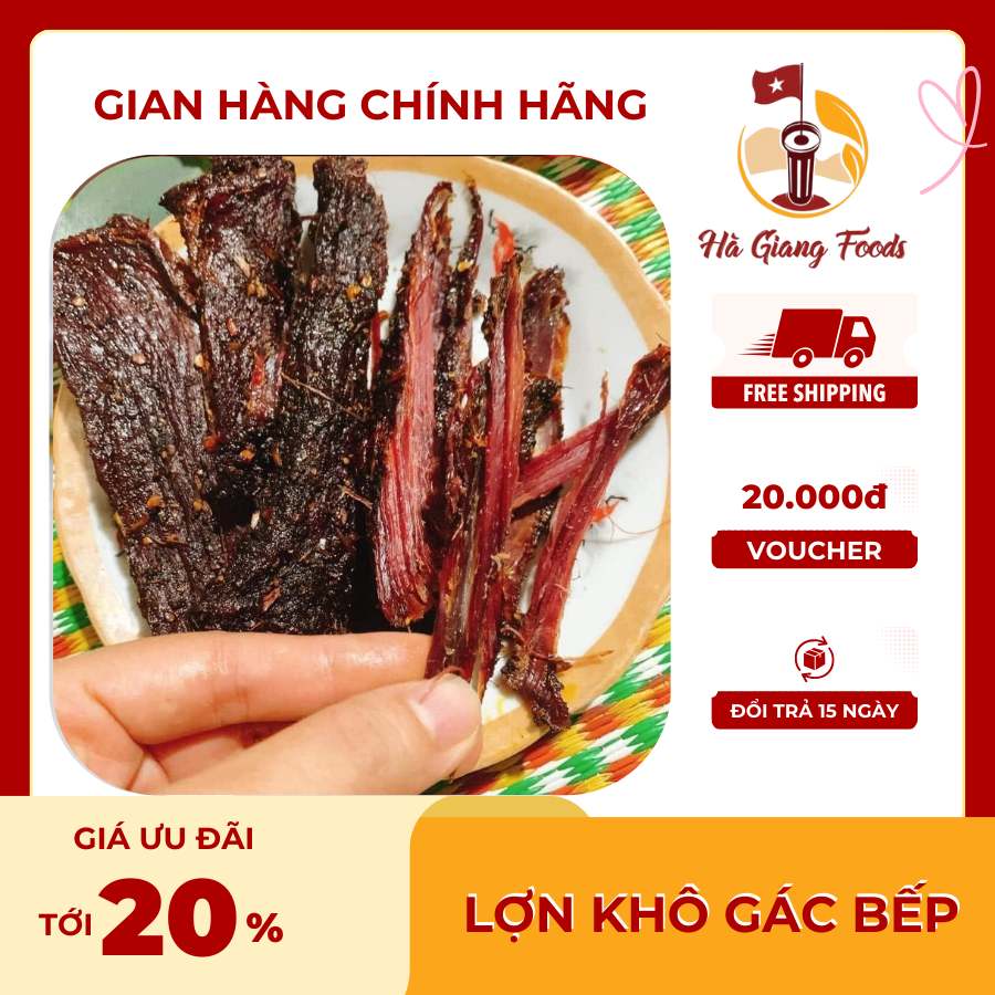 Thịt lợn sấy gác bếp hà giang food - thịt heo gác bếp hà giang, chuẩn vị lợn gác bếp tây bắc, tặng kèm chẳm chéo