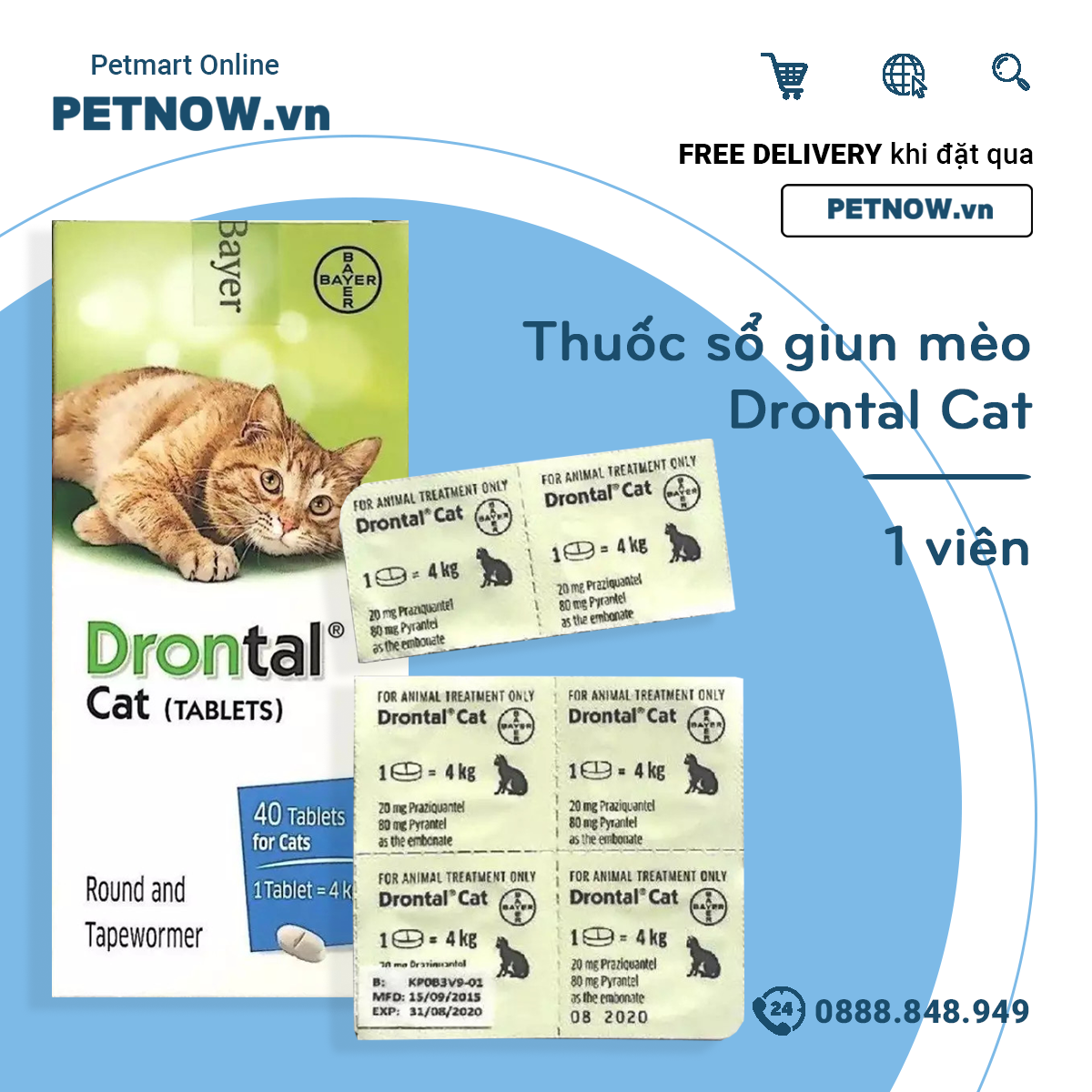 Sổ giun mèo Drontal Cat - 1 viên
