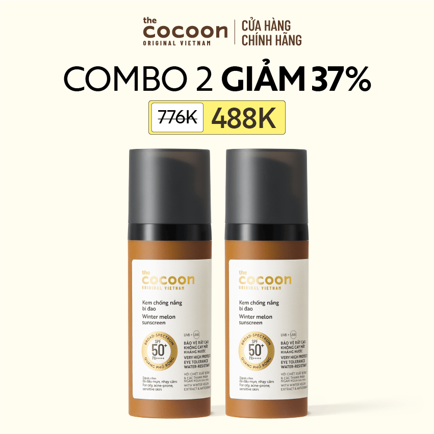COMBO 2 Kem chống nắng bí đao Cocoon quang phổ rộng SPF 50 +, PA ++++ 50ml