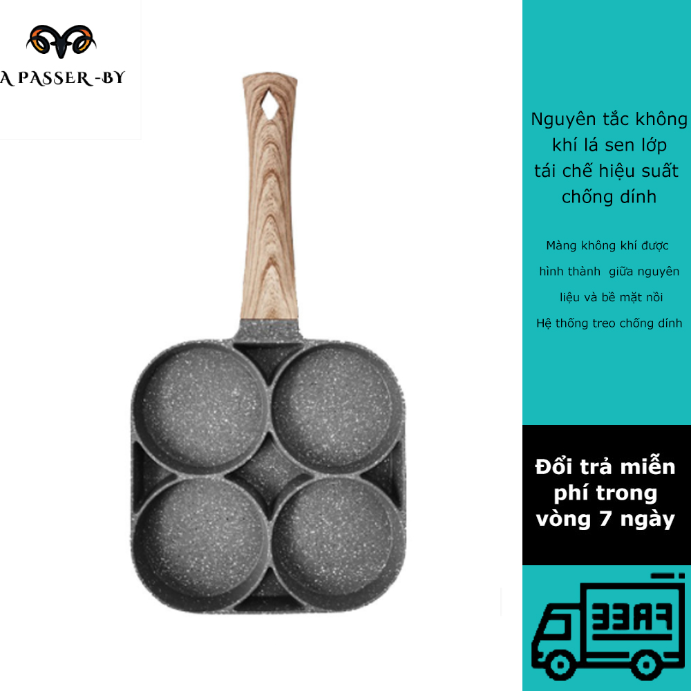 Chảo chiên trứng 4 lỗ chảo chống dính dễ chiên Tạo nhiều menu Bít Tết Trứng Chống Dính Màu Đen Đá Chảo Tráng Trứng Dày Nấu Bếp Máy Làm Bữa Sáng