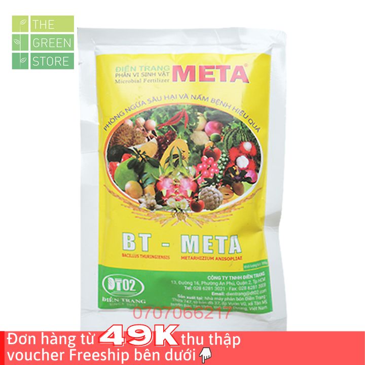 Chế phẩm sinh học Tricho BT Meta (100g) trừ sâu sinh học, bổ sung nấm Trichoderma trừ nấm bệnh cho hoa lan hoa hồng mai vàng cây cảnh rau màu cây ăn trái