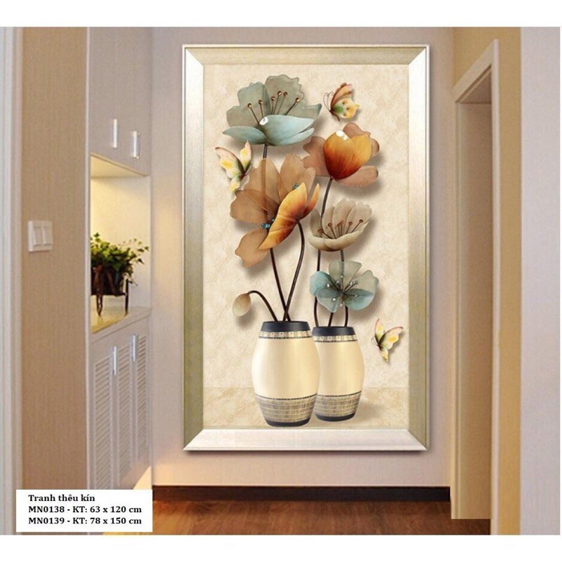 [HCM]Tranh thêu chữ thập bình hoa nghệ thuật MN0138 - kích thước: 63 * 120cm.