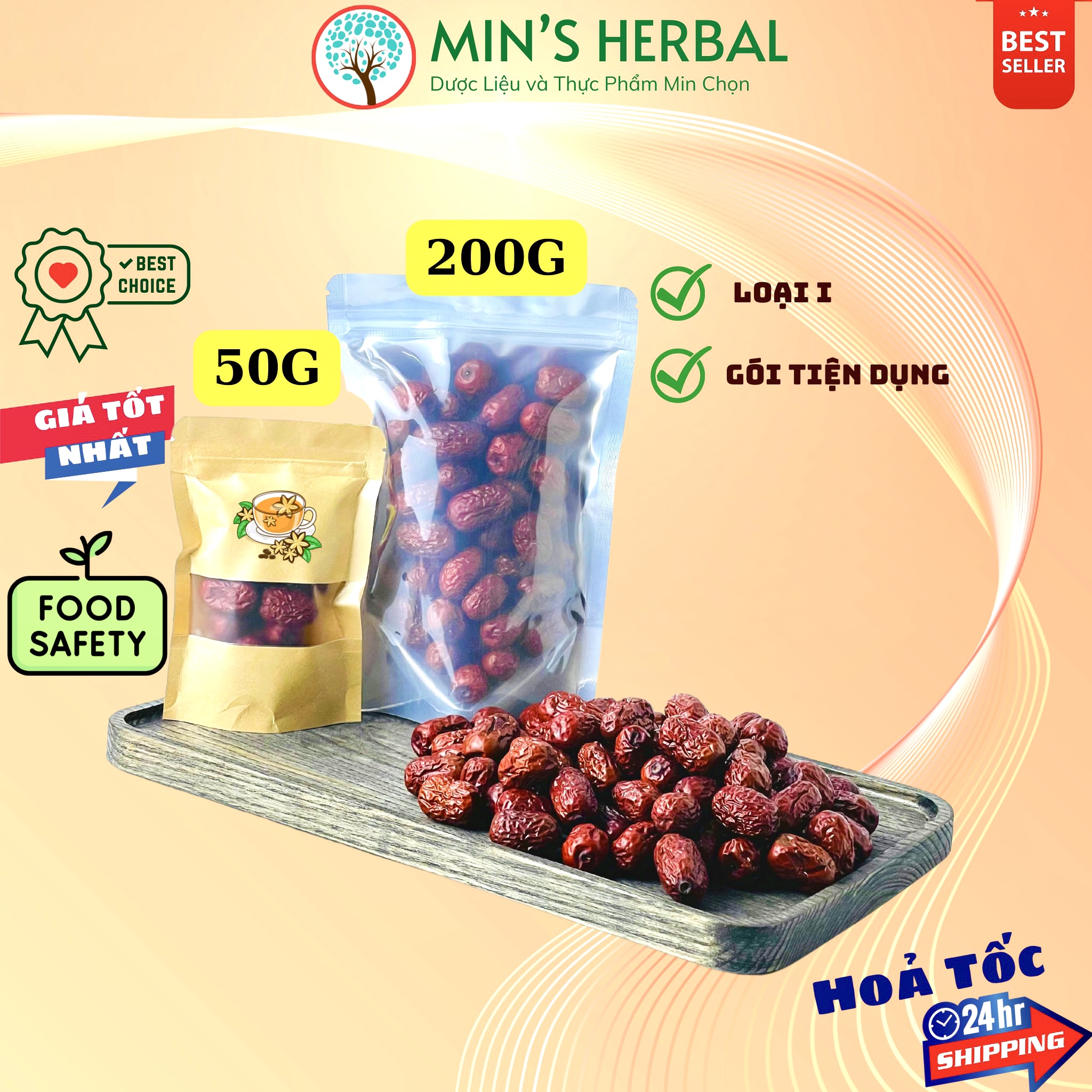 Táo Tàu Đỏ Tân Cương Loại tốt Trái to, đều, đỏ ngọt, có hạt Túi tiện dụng 50g/200g