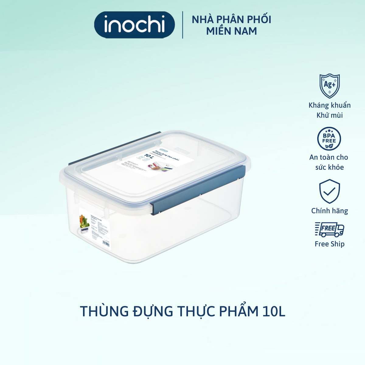 Thùng đựng thực phẩm Hokkaido INOCHI 10L, thiết kế viền roong chống rò rỉ, chịu nhiệt tốt, chống ẩm, an toàn khi sử dụng
