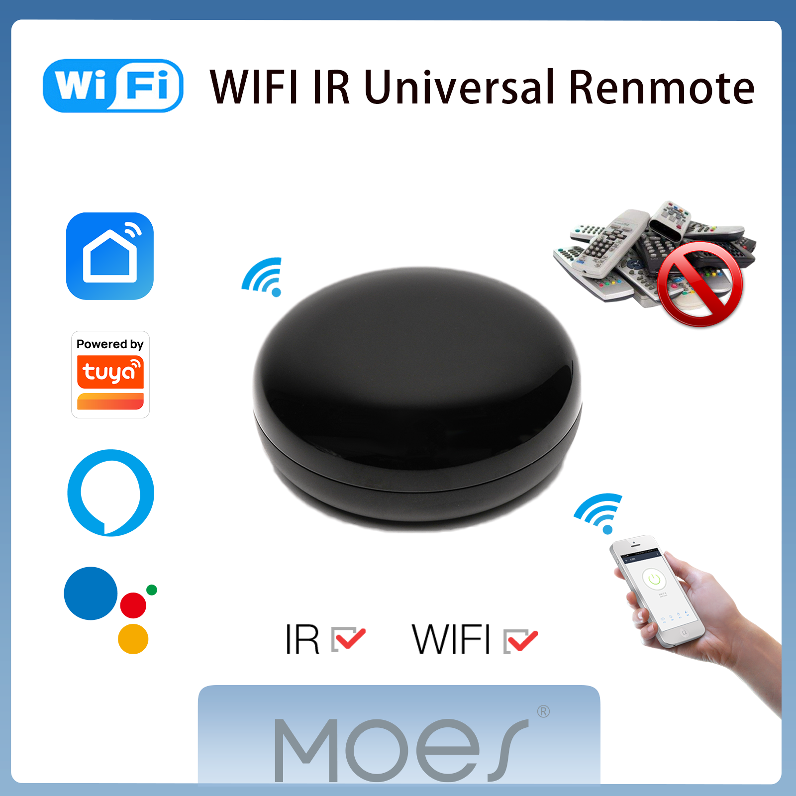 【COD】MOES WiFi IR Control Hub Điều khiển từ xa không dây hồng ngoại Nhà thông minh Blaster qua ứng dụng Smart Life Tuya Làm việc với Alexa Home