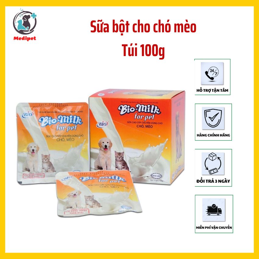 Sữa bột dinh dưỡng cho chó mèo Bio milk for pet túi 100g - Medipet