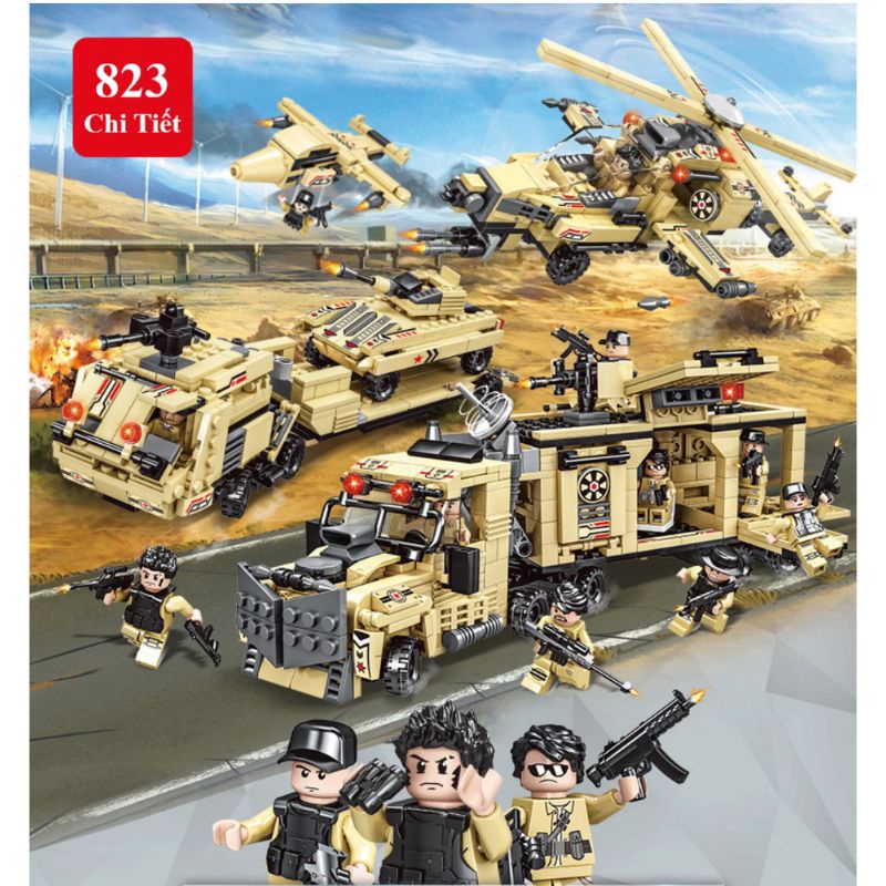 Bộ đồ chơi xếp hình lego cảnh sát swat nâu, lắp ghép oto, lego robot, lego thuyền, lego trực thăng