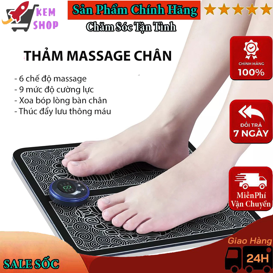 Thảm massage chân EMS, thảm massage chân Nhật Bản giúp lưu thông khí huyết giảm mệt mỏi, đệm massage chân, thảm xung điện massage chân màn hình kỹ thuật số sạc pin USB