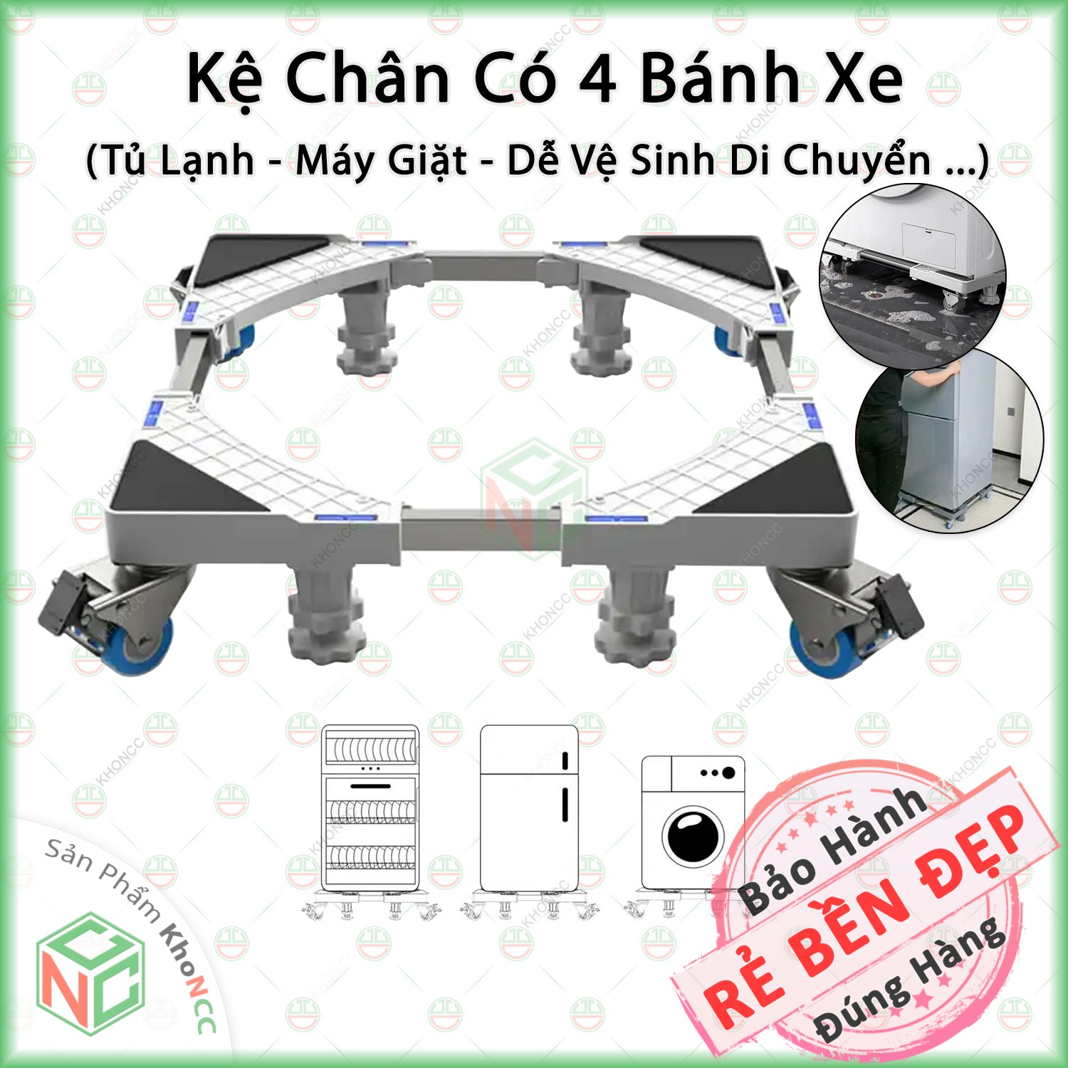 Khung đế chân kê máy giặt - tủ lạnh cao cấp chắc chắn có 4 bánh xe di chuyển - nlm-kctlmg4b