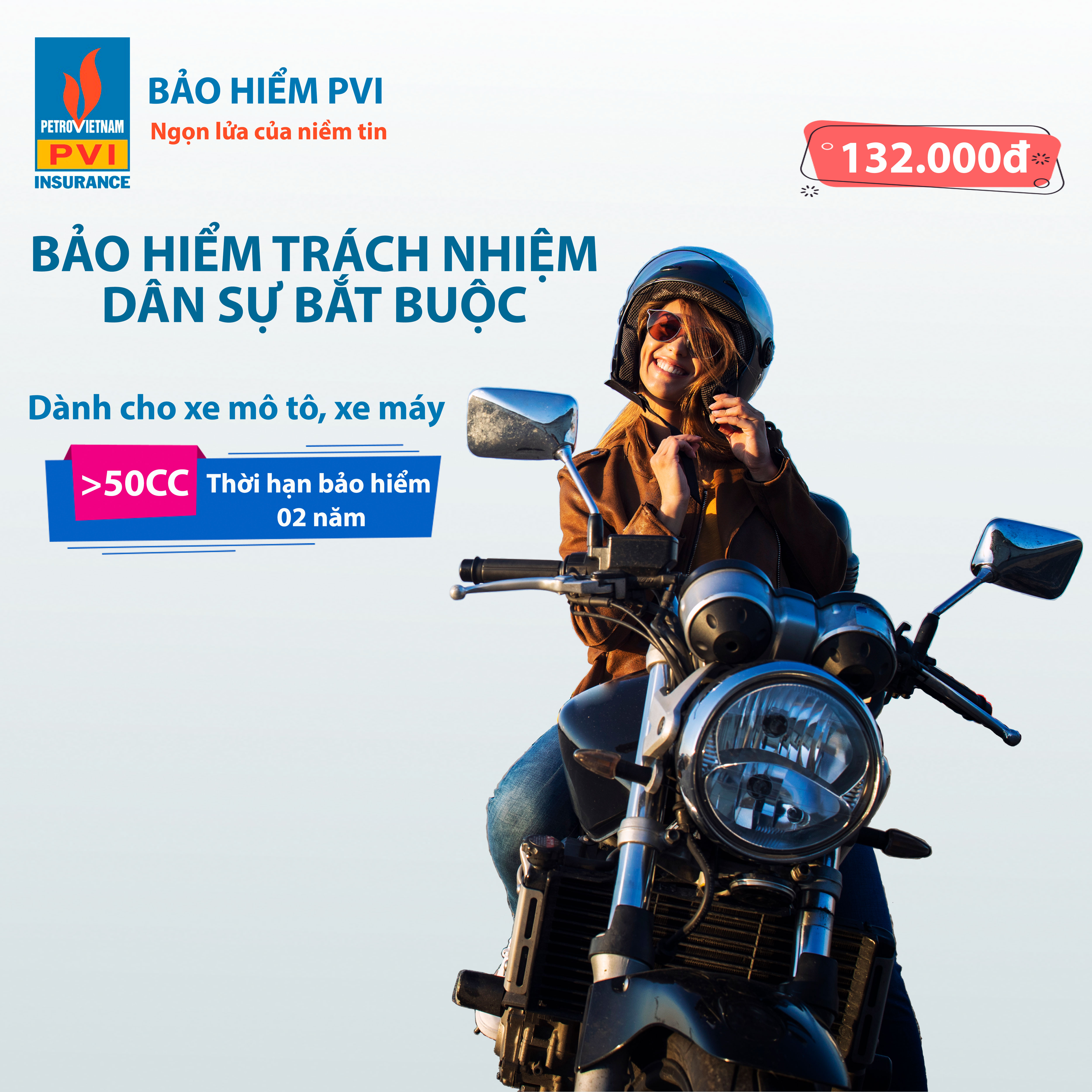 Toàn Quốc [E-Voucher] Bảo Hiểm Trách nhiệm dân sự PVI - Xe Mô Tô 2 bánh trên 50 cc - 2 năm