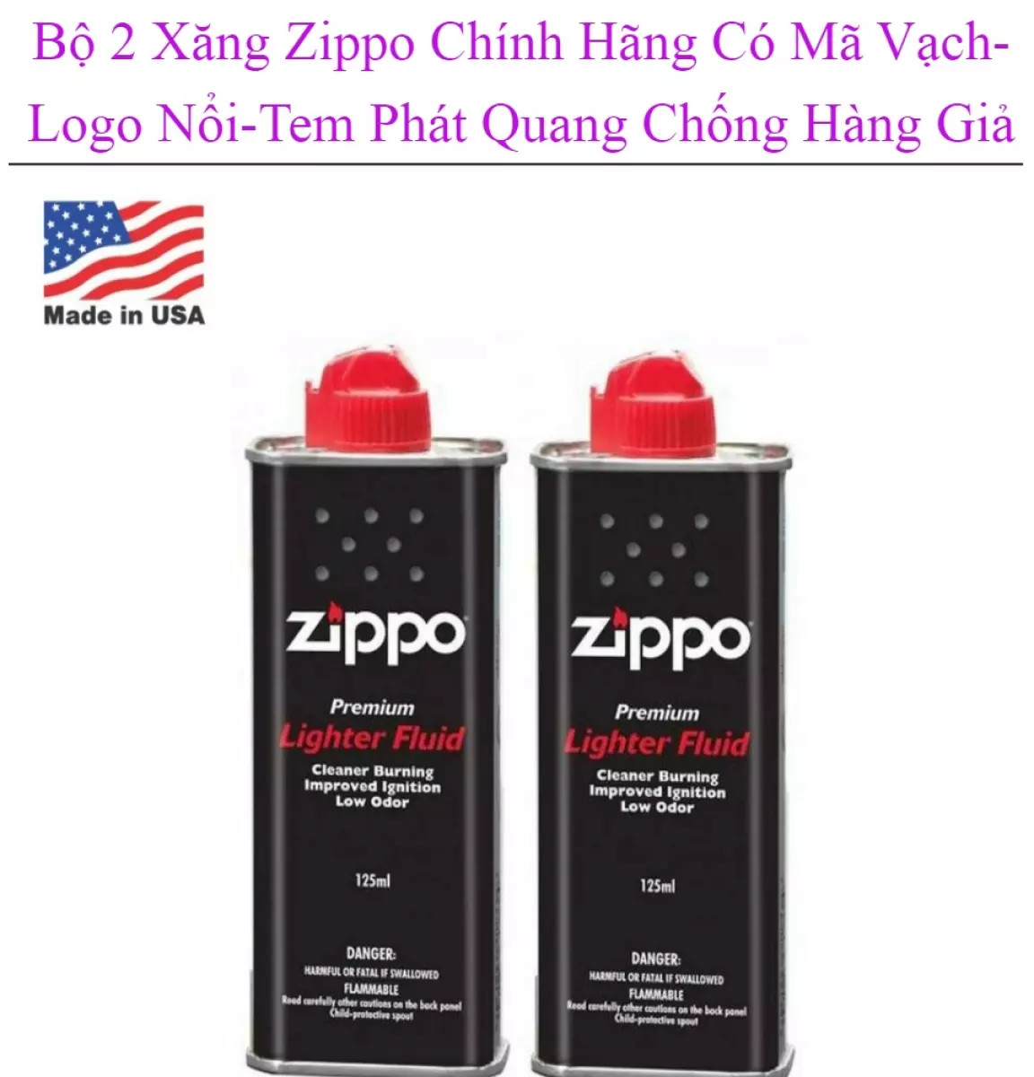 Bộ 2 Xăng Zippo Mỹ CH , có mã vạch, logo nổi, tem phản quang chống hàng giả
