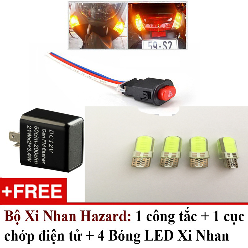 Bộ công tắc Hazard nút nhấn nháy 4 bóng xi nhan - LED lõi ngô Xanh Lá