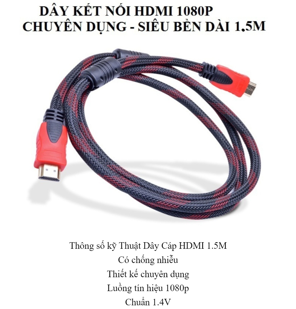 Dây kết nối HDMI (đỏ đen), Dây Kết Nối Laptop với Ti Vi, Dây HDMI 2 Đầu, Dây HDMI Kết Nối Tiện Lợi - Dễ Sử Dụng, Dây 1m5 - Dây Kết Nối sắc Nét, Chất Lượng Âm Thanh Và Hình Ảnh Full Hd