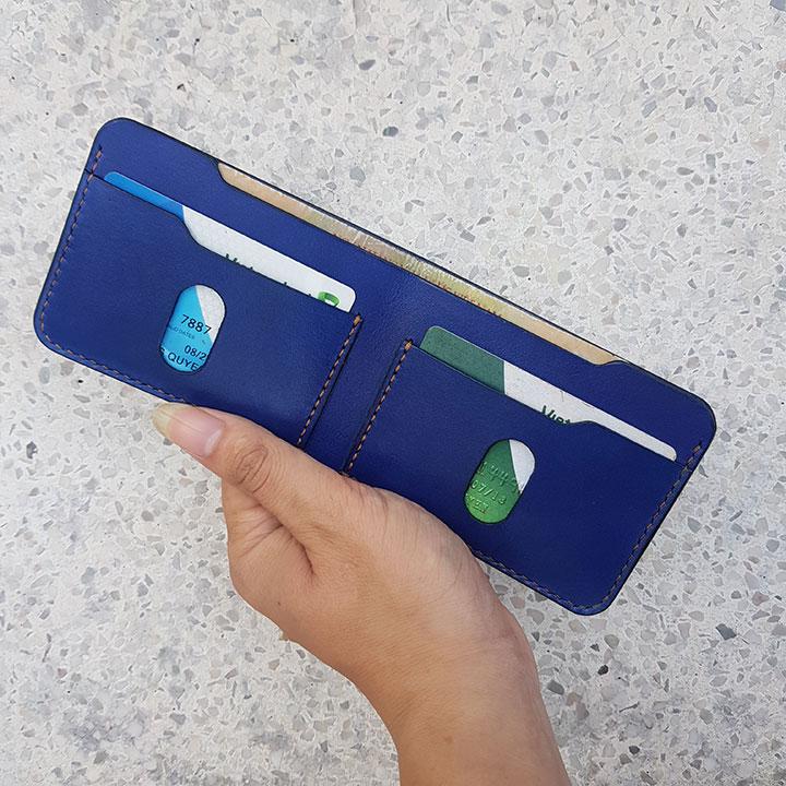 Ví nam nhỏ gọn - Da bò thật - Đồ da handmade - Màu xanh coban BV0224