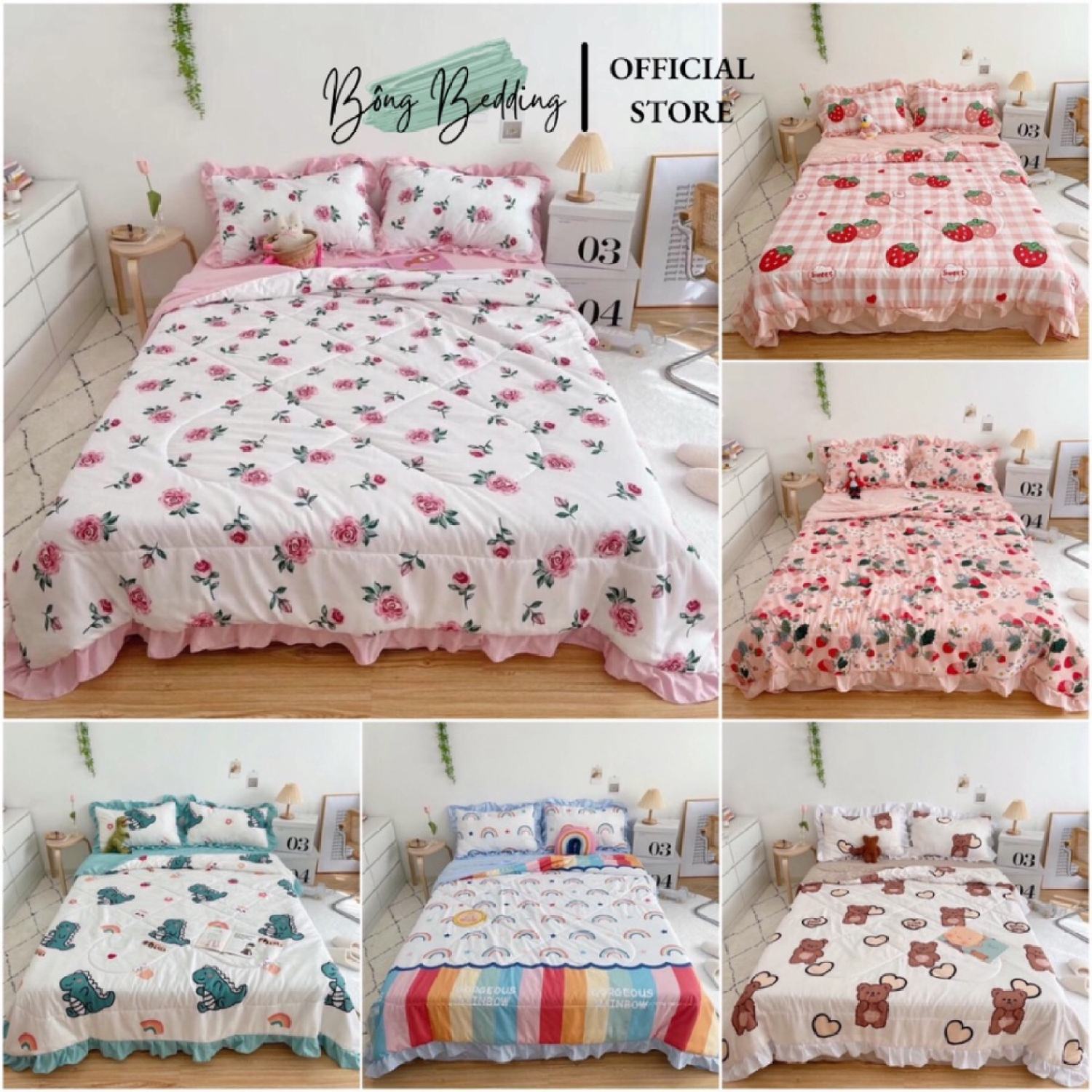 Bộ chăn ga gối cotton đũi bèo chăn chần hè chất vải mềm mịn bo chun miễn phí