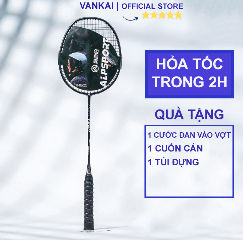 Vợt cầu lông 100% sợi carbon ALPSport 85g đã đan lưới, siêu bền và nhẹ