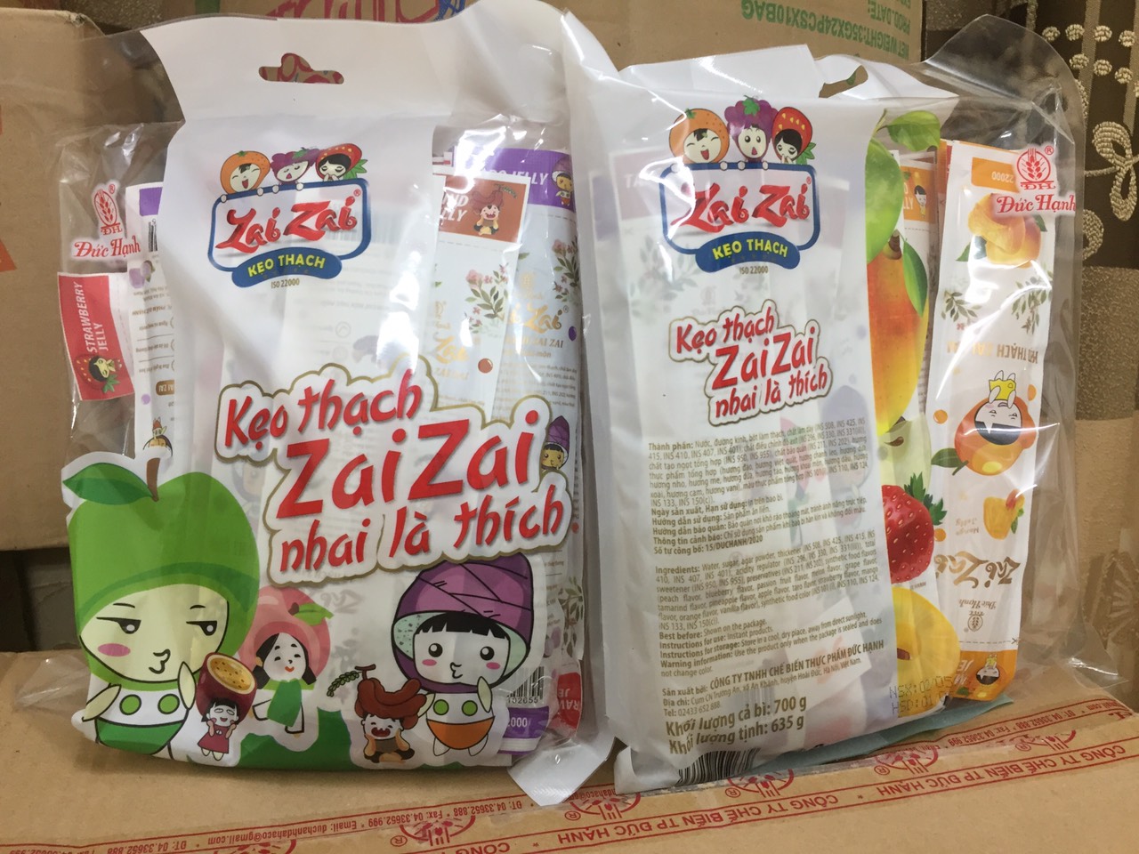 [Siêu Rẻ] Set 2 Túi 700g Kẹo Thạch Zai Zai thanh dài Đức Hạnh Mix Vị Trẻ Em Rất Thích