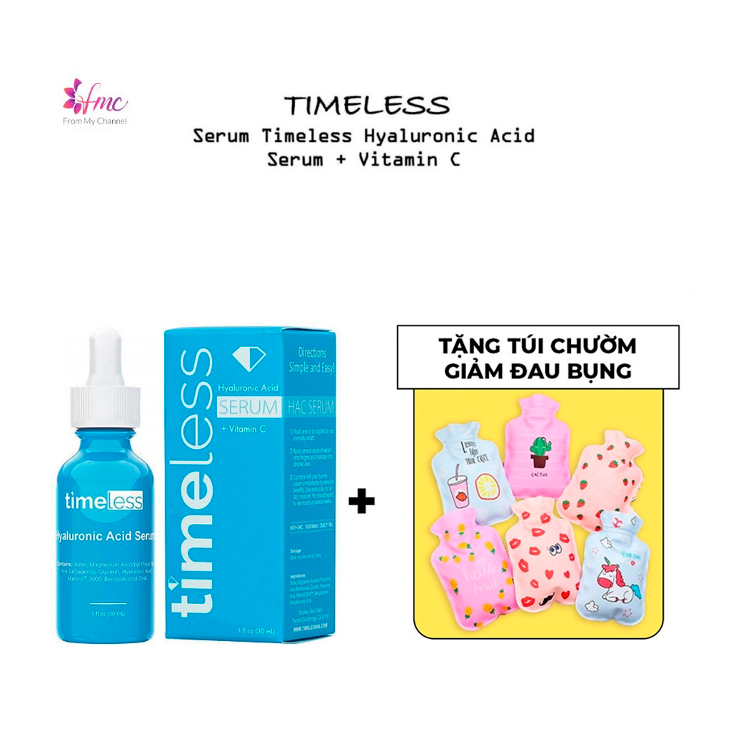 [MUA 1 TẶNG 1] Tinh Chất cấp nước sáng da Timeless Hyaluronic Acid + Vitamin C 30ml +Tặng 1 túi chườm giảm đau bụng