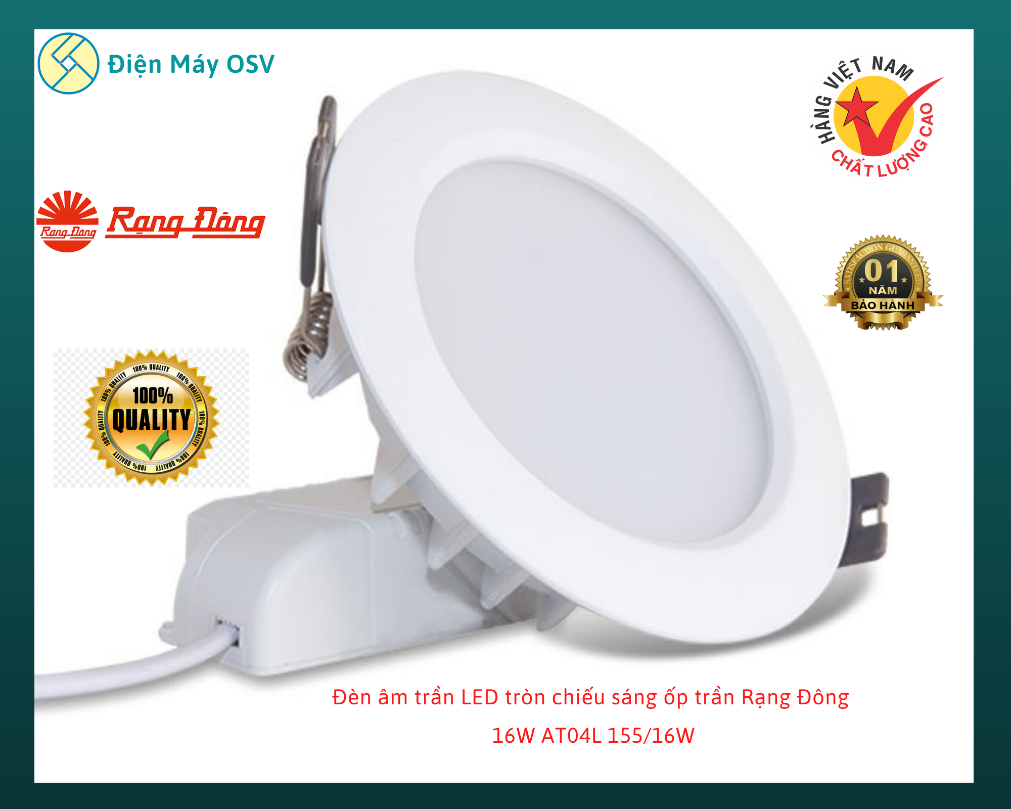 Bóng đèn âm trần led tròn chiếu sáng gắn trần, ốp trần rạng đông 16w at04l 155/16w