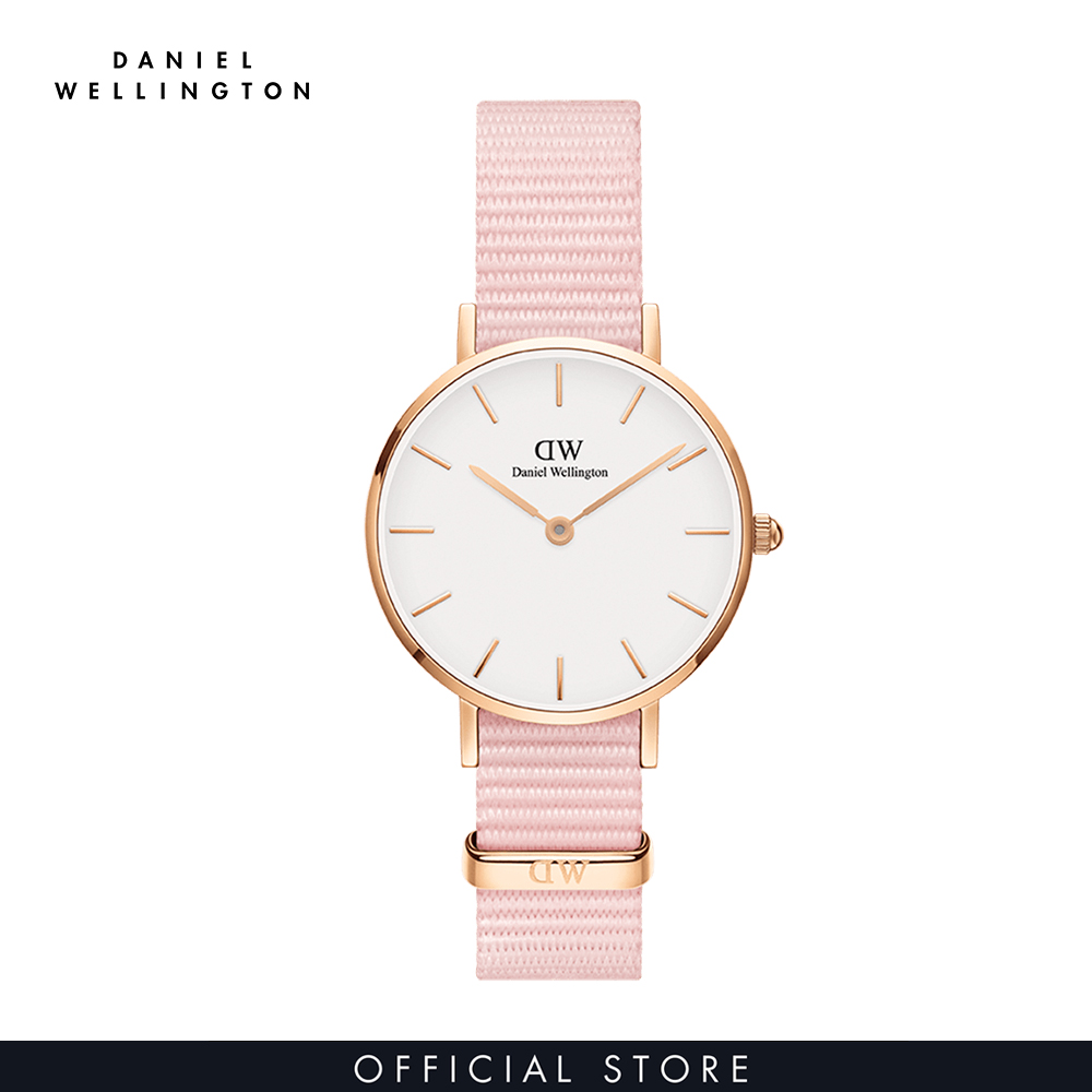 Đồng hồ Nữ Daniel Wellington dây vải nato - Petite Rosewater mặt trắng - vỏ vàng hồng