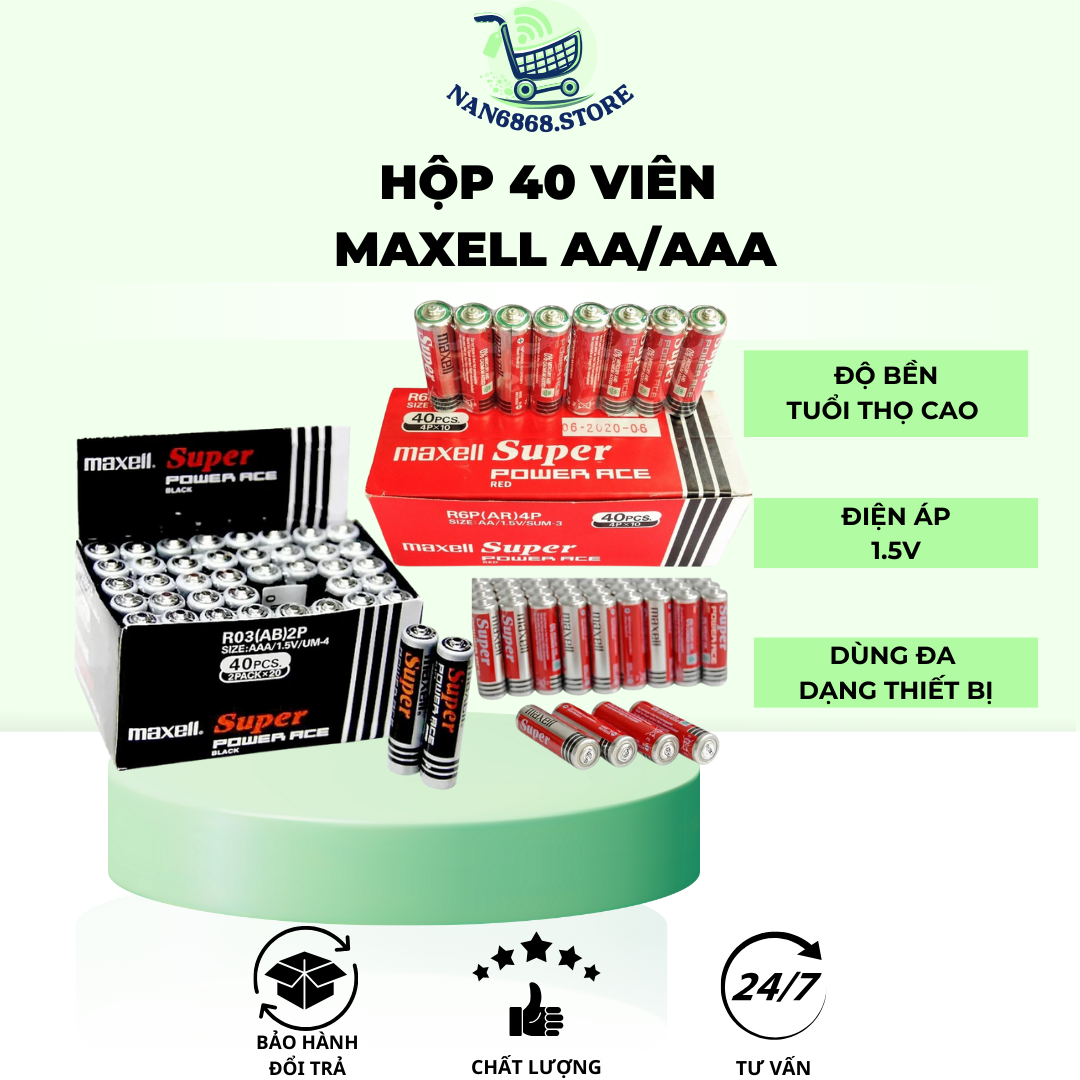 Hộp 40 Viên Pin AA Maxell Super Đỏ (2A -1.5V) / AAA tem bạc