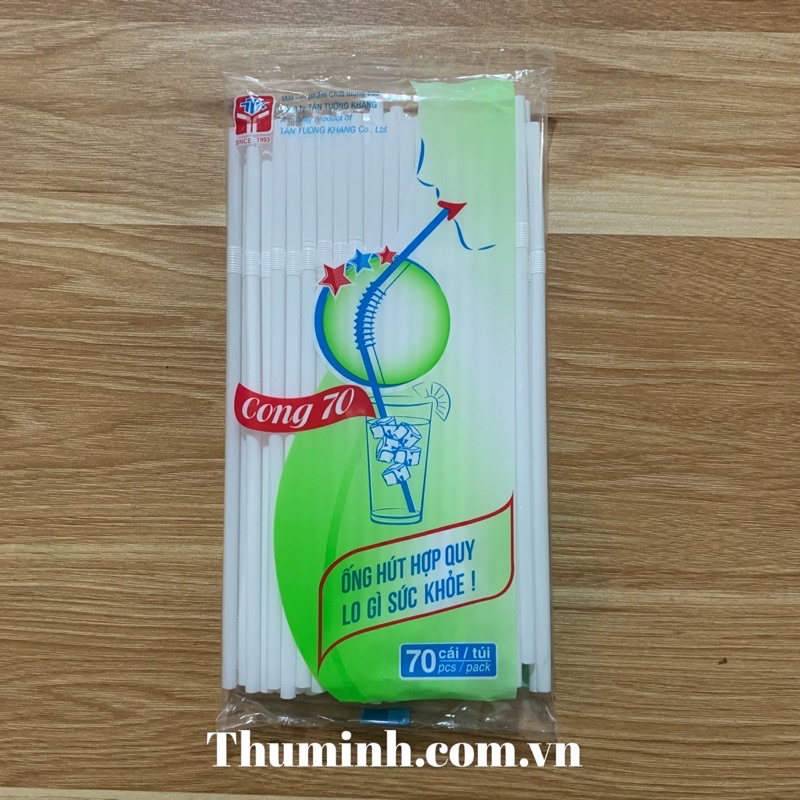 Ống hút trắng cong gập đầu bịch 70 cái