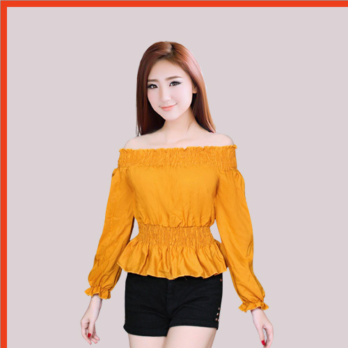 Áo kiểu nữ nhún eo tay dài lệch vai thời trang mới av056