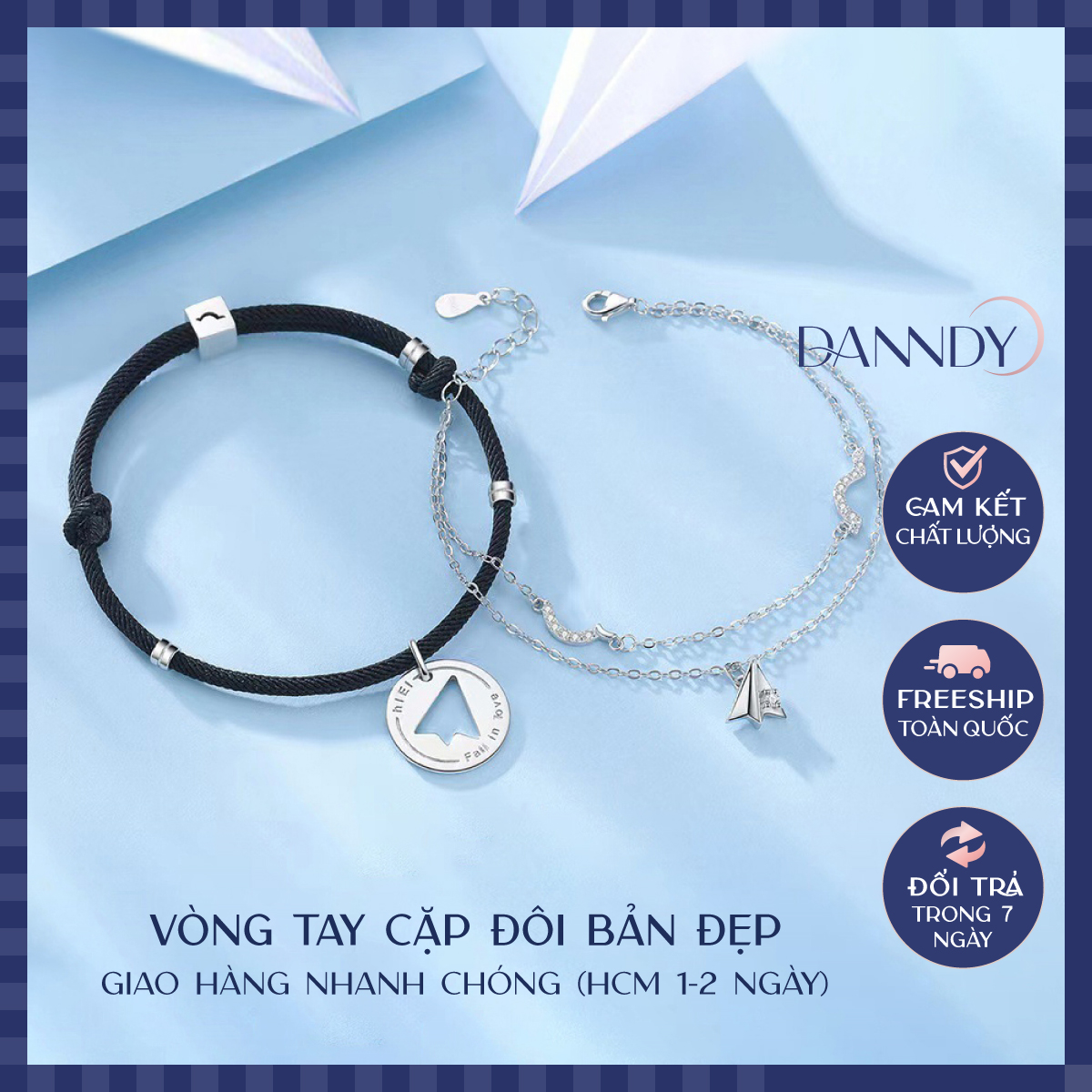 Vòng tay đôi mạ bạc cao cấp lắc tay cặp tình yêu vòng tay nữ nam đẹp ngầu vòng tay đôi với ny | Dandy