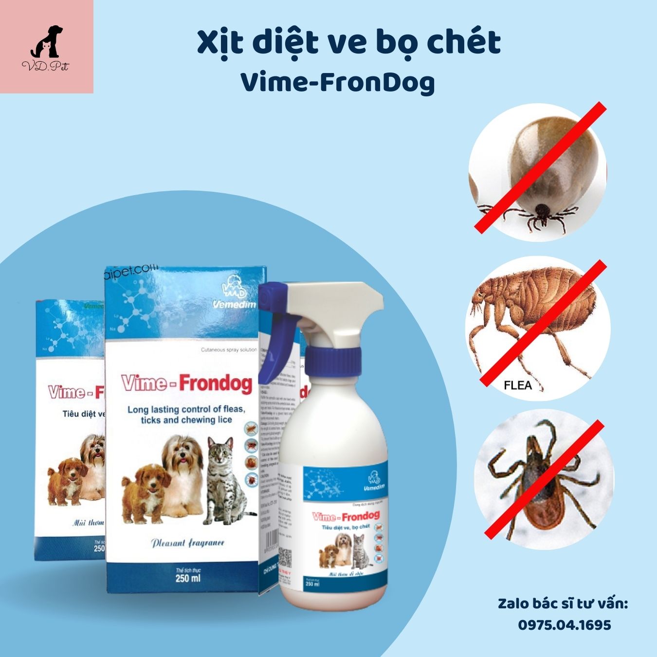 Xịt ve rận bọ chét cho chó mèo Vime-FronDog