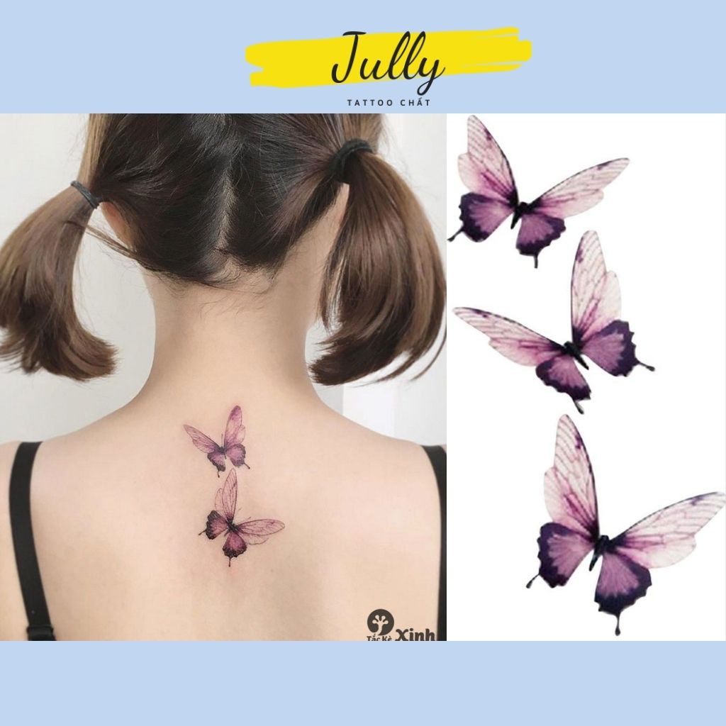 hình xăm dán bướm mini cute JULLY Tattoo chất (kích thước 10,5x6cm) hình xăm chống nước xăm tạm thời an toàn bền đẹp