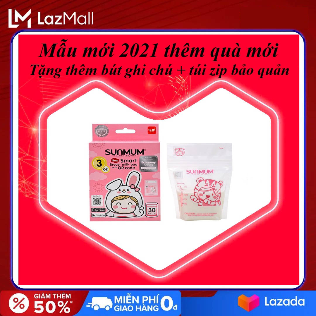 [Tặng kèm túi Zip]- Túi trữ sữa Sunmum Thái Lan, an toàn sức khoẻ, 3 lớp khoá chống rò rỉ, có kiểm định Y Tế, có tem bạc nhà sản xuất