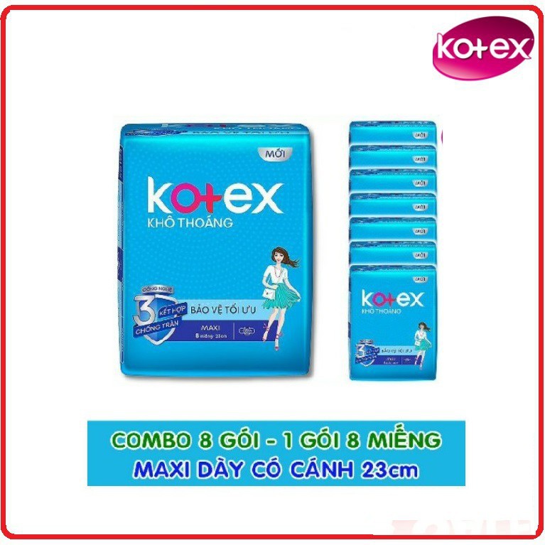 Lốc 8 gói bvs kotex dày cánh gói 8 miếng - 23cm
