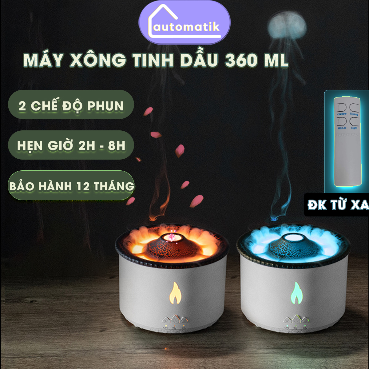 Máy Xông Tinh Dầu Phòng Ngủ 360ml Tạo Ẩm Tự Động Ngọn Lửa Phòng Khách Máy Phun Sương Tạo Ẩm Khuếch Tán Tinh Dầu Automatik