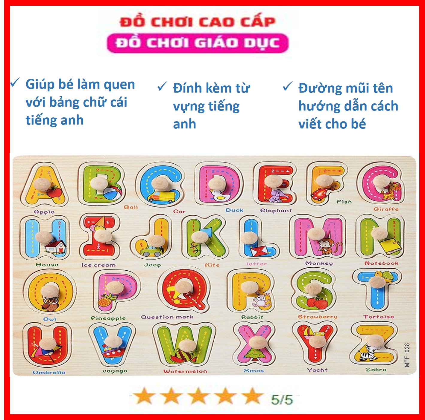 Bảng ghép vần chữ cái tiếng Anh núm gỗ, bảng chữ cái tiếng anh, bảng chữ hướng dẫn nét viết cho bé