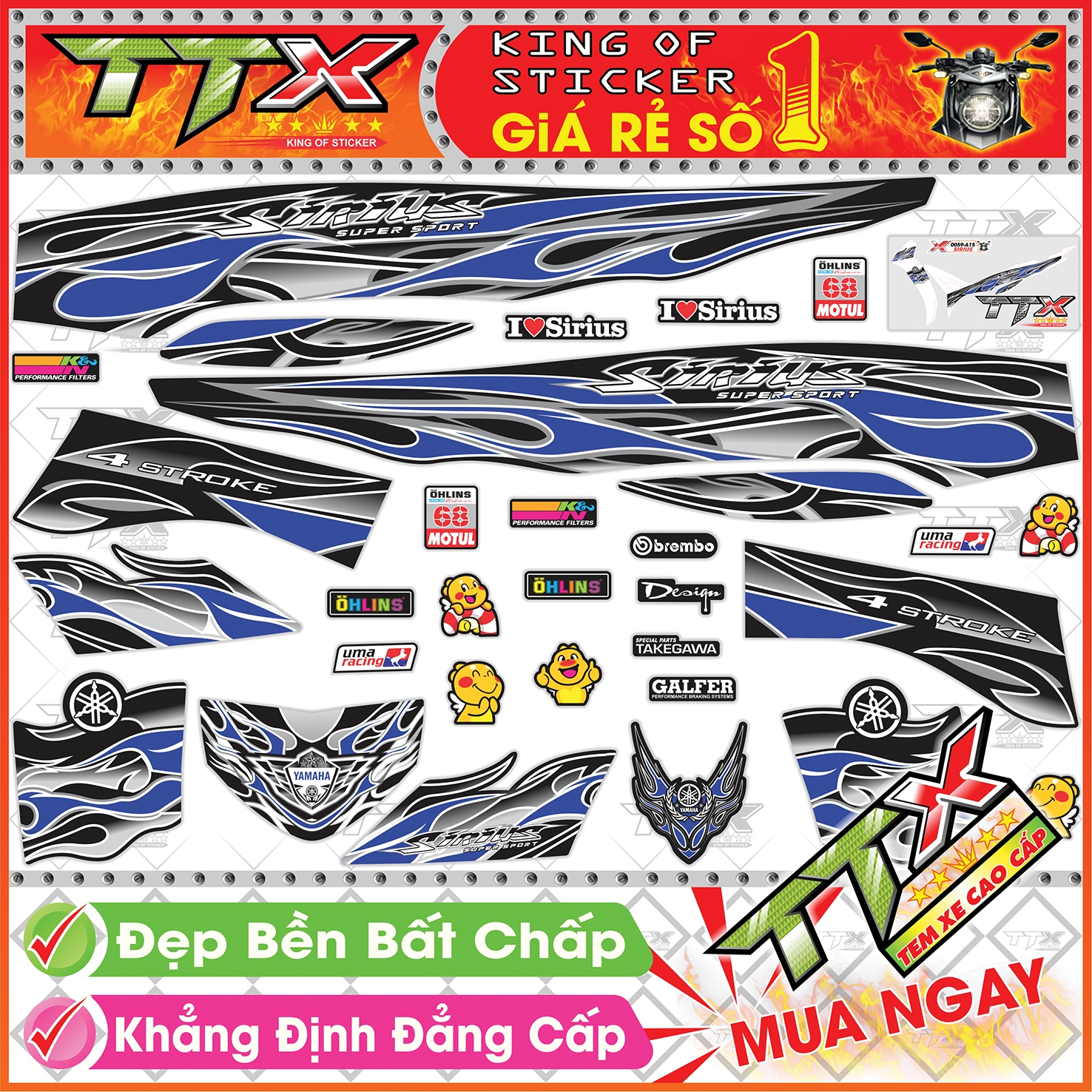 Tem xe sirius đen xanh gp - tem sirius lửa xanh gp siêu đẹp - mẫu team sirius xanh gp đen